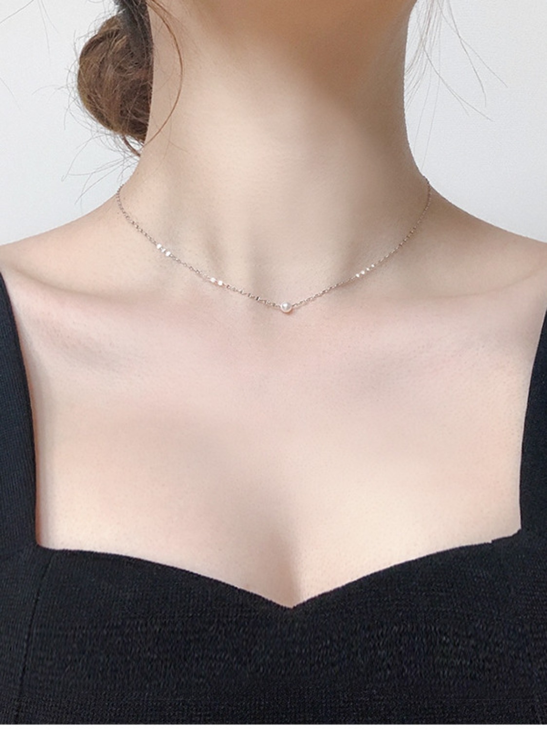925 silver 4mm pearl shine necklace (스왈진주)