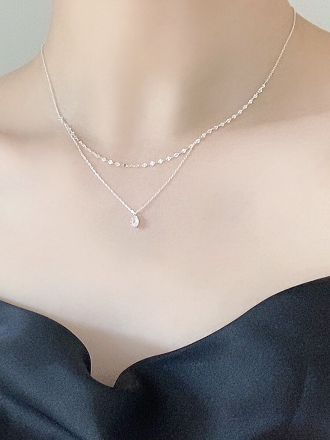 925 silver tears cubic layered necklace 3차