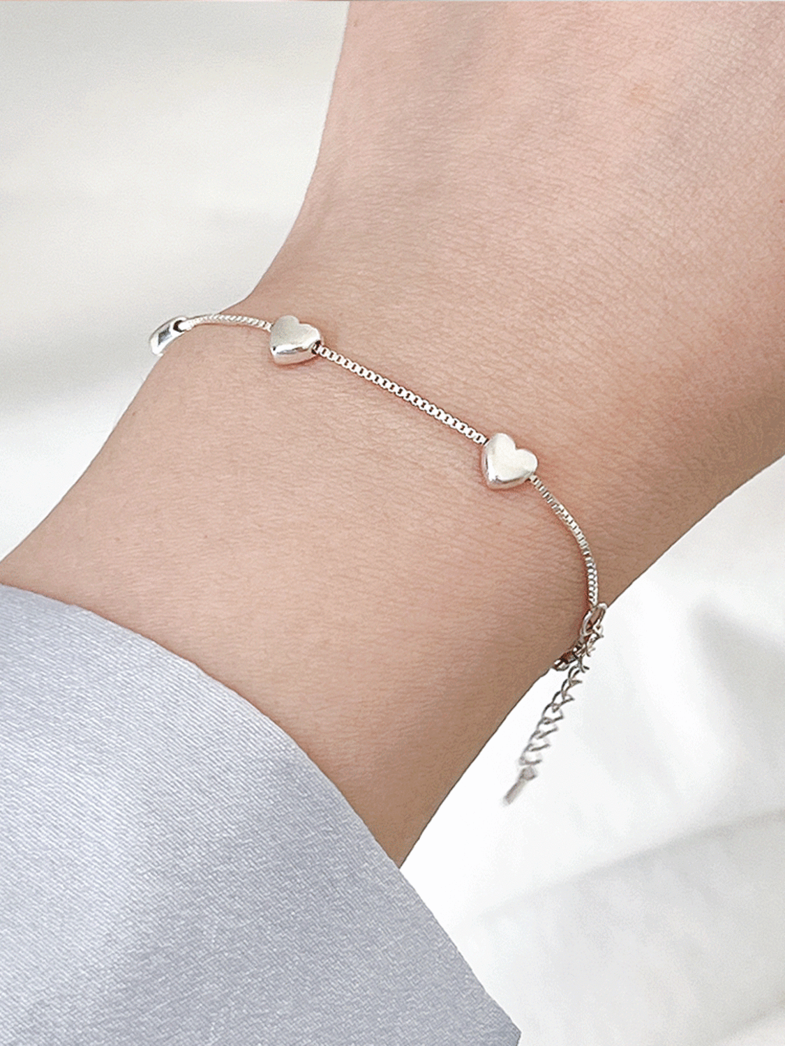 925 silver heart box chain bracelet
