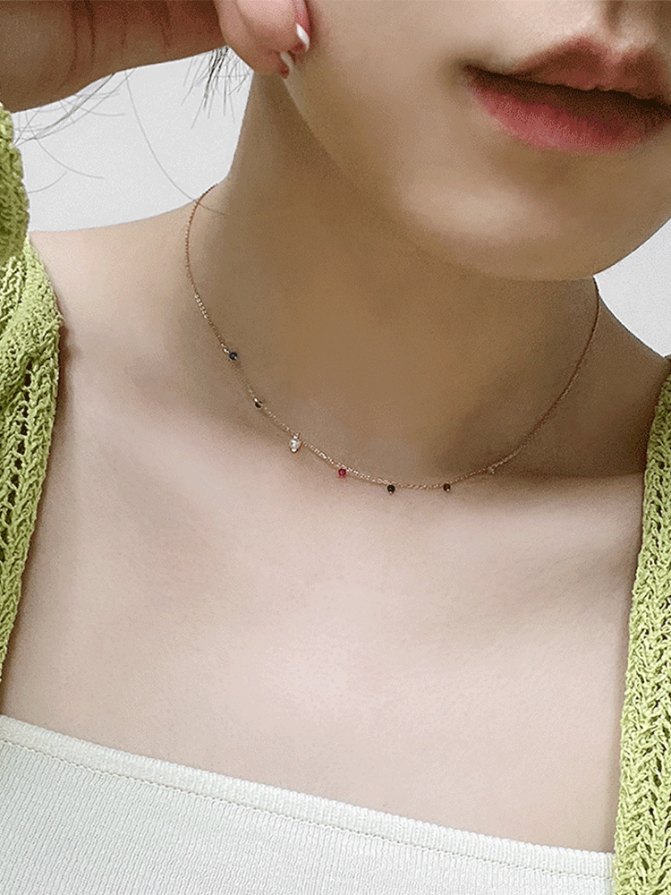 925 silver pearl &amp; multi gem necklace (스왈진주)
