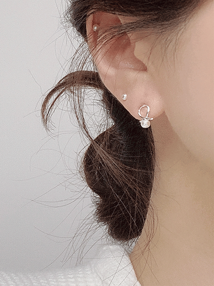 925 silver ribbon pearl earring (담수진주)