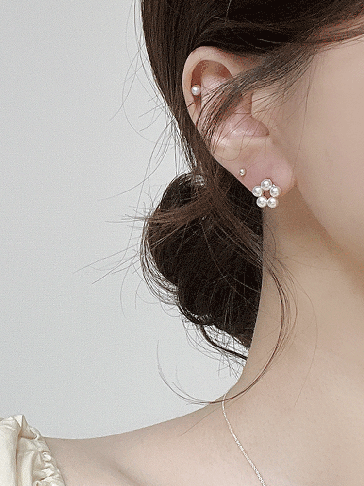 925 silver pearl flower earring (스왈진주)