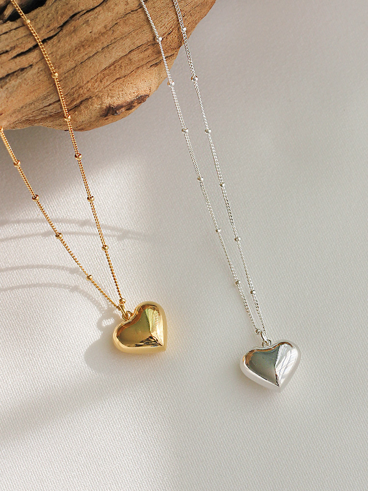 925 silver antique plump heart necklace
