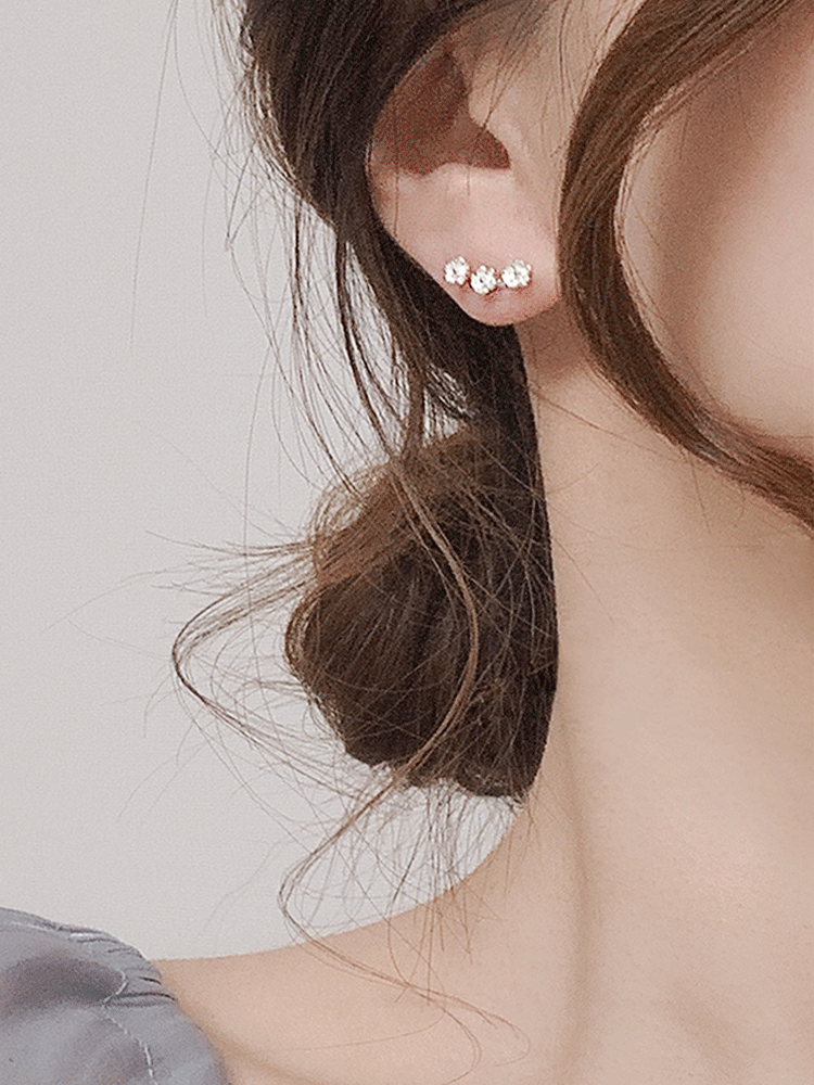 925 silver triple flower earring