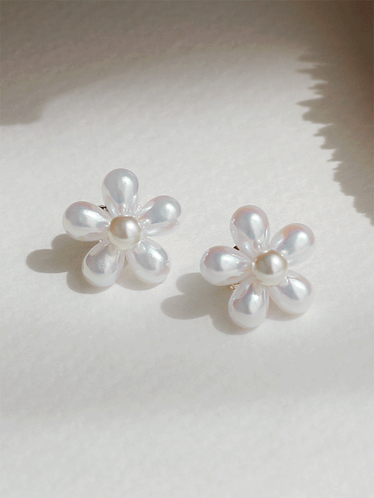 925 silver 4mm pearl flower earring (스왈진주/투웨이)