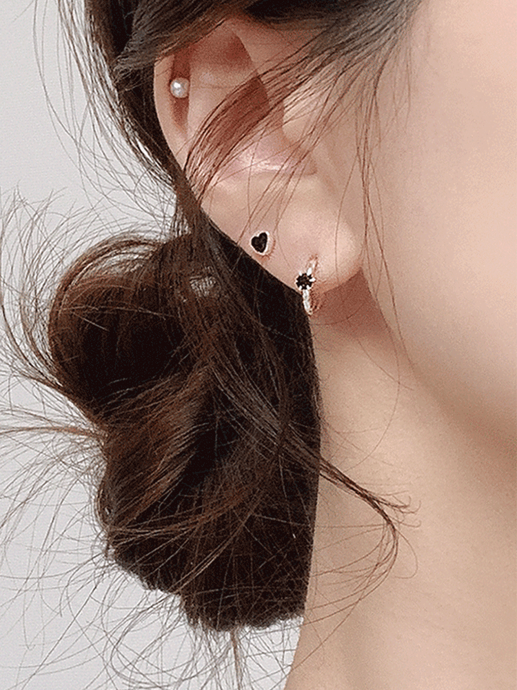 925 silver 3mm black cubic one-touch earring (원터치)