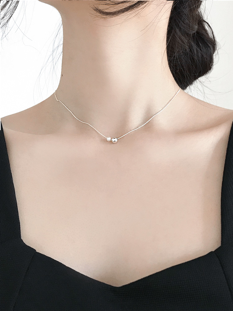 925 silver ball &amp; pearl necklace (스왈진주)