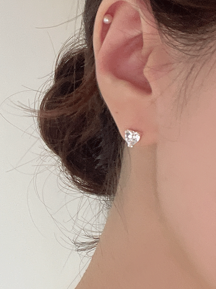925 silver ice heart cubic earring