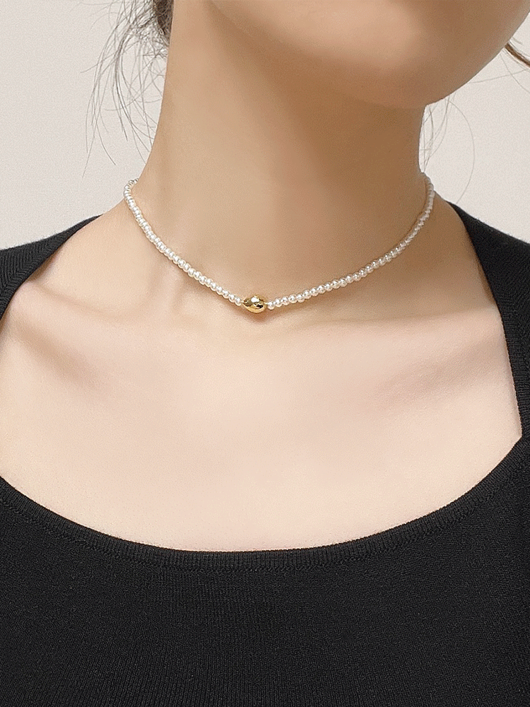 [*72시간할인적용] gold pebble &amp; pearl necklace