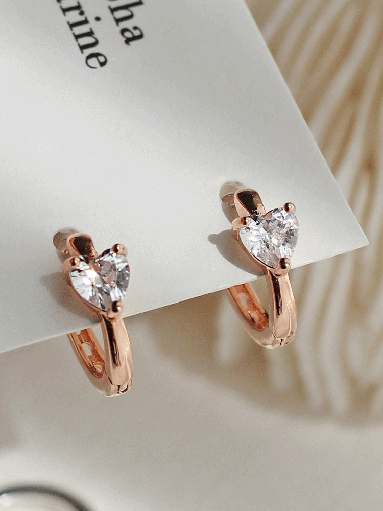 925 silver heart cubic one-touch earring (원터치)