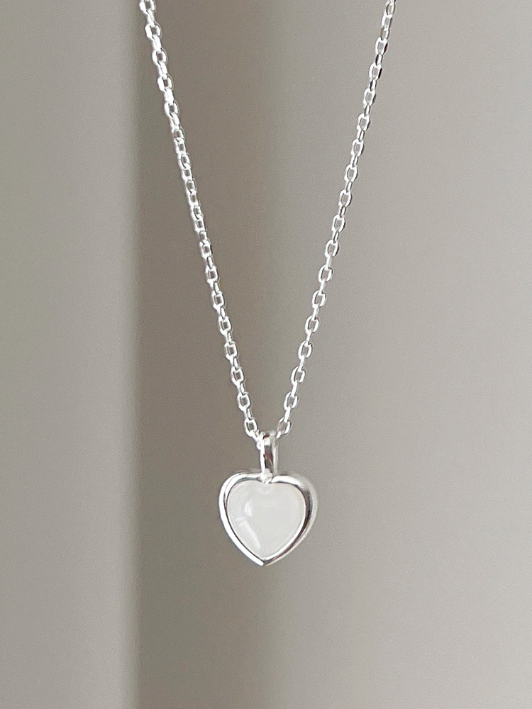 925 silver white stone heart necklace 4차