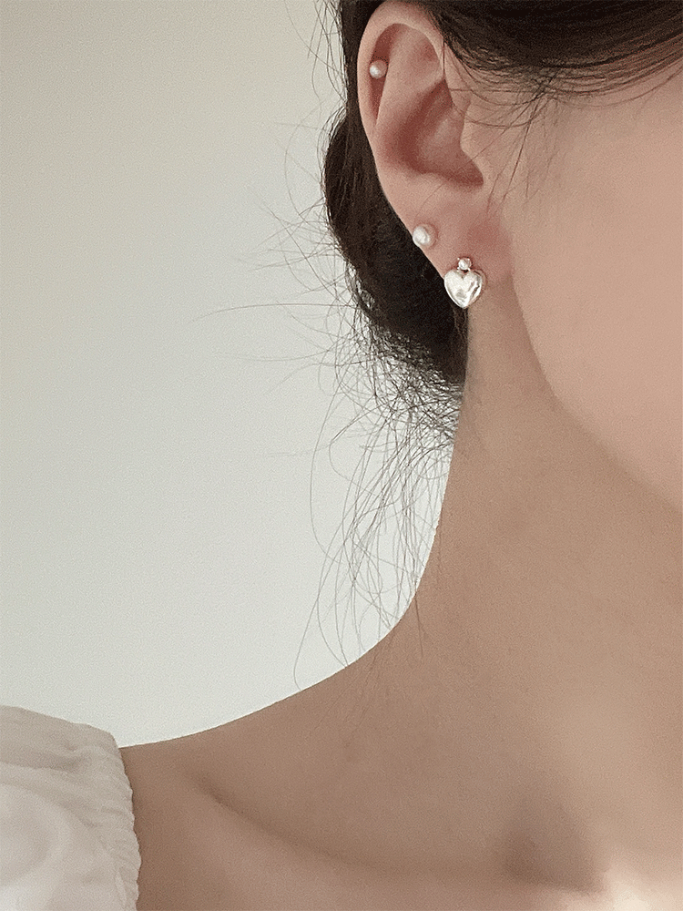 925 silver mini pearl heart earring (2colors)