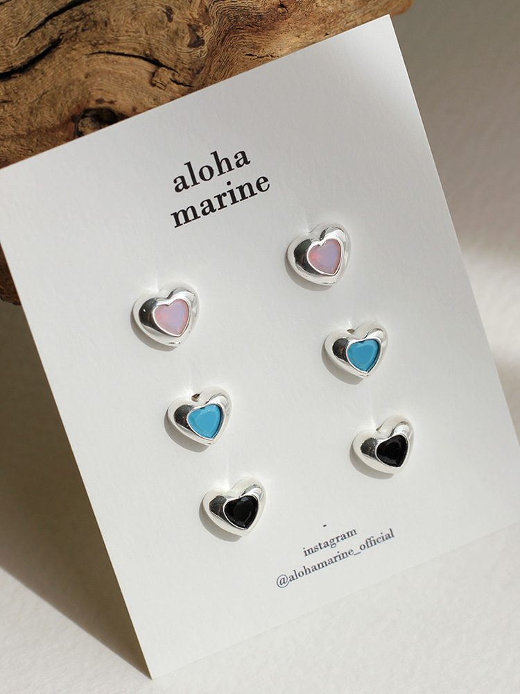 925 silver color stone heart earring (3colors)
