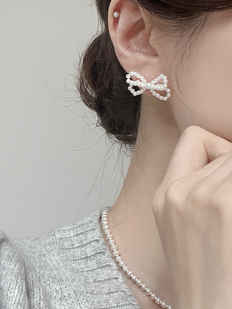 925 silver romantic pearl ribbon earring (진주)