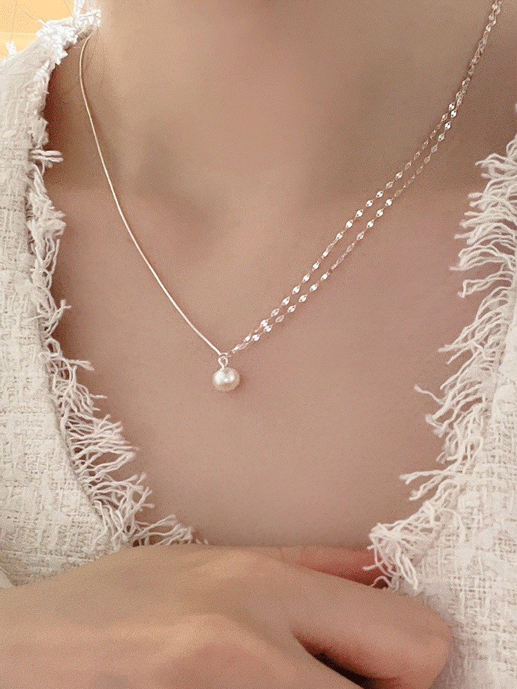 925 silver fresh-water pearl brilliant chain necklace (담수진주)