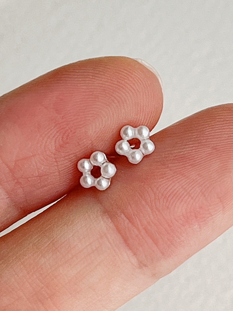 925 silver mini pearl flower piercing (1pc/피어싱)