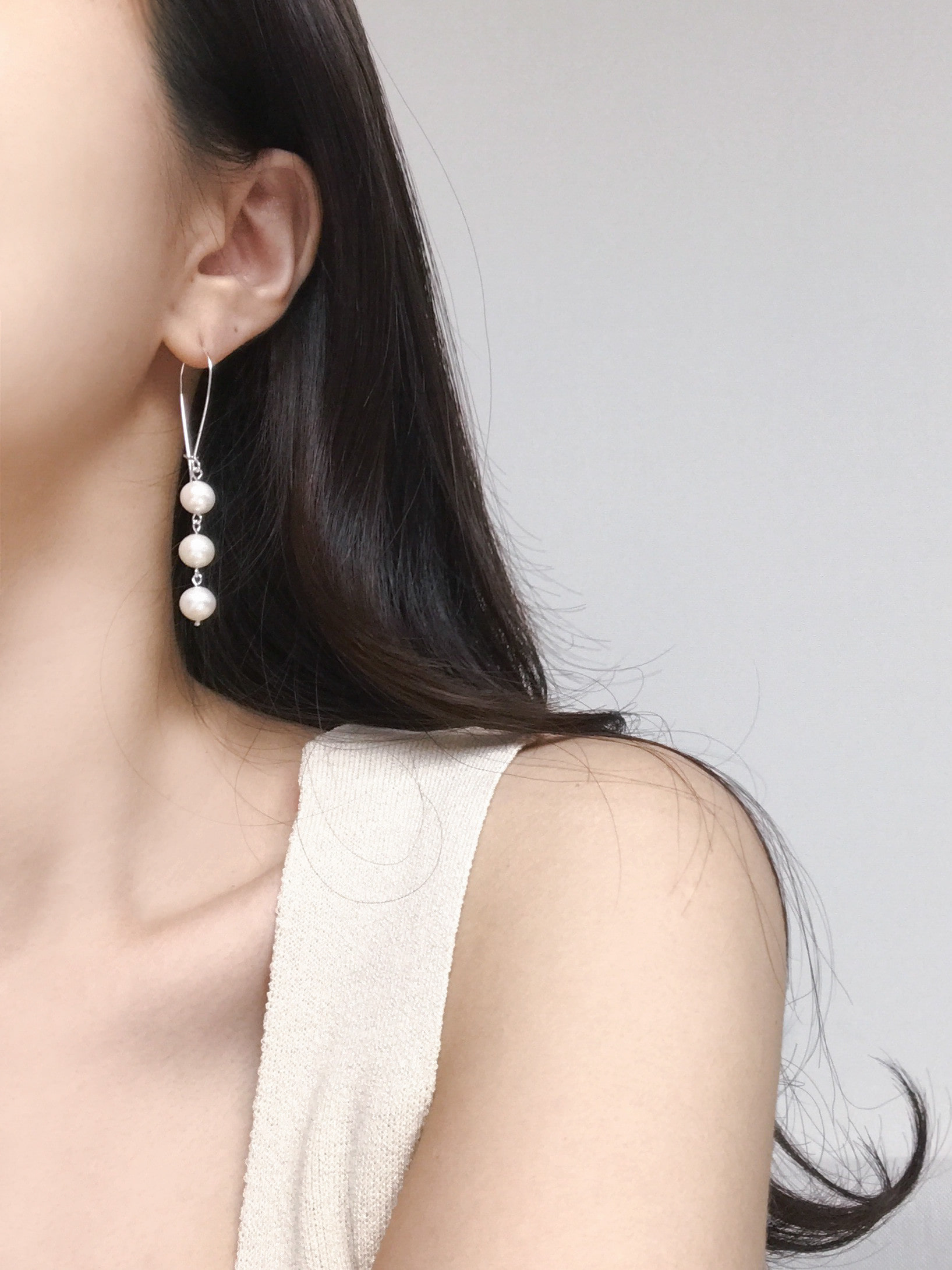 925 silver jour pearl hook drop earring (담수진주)