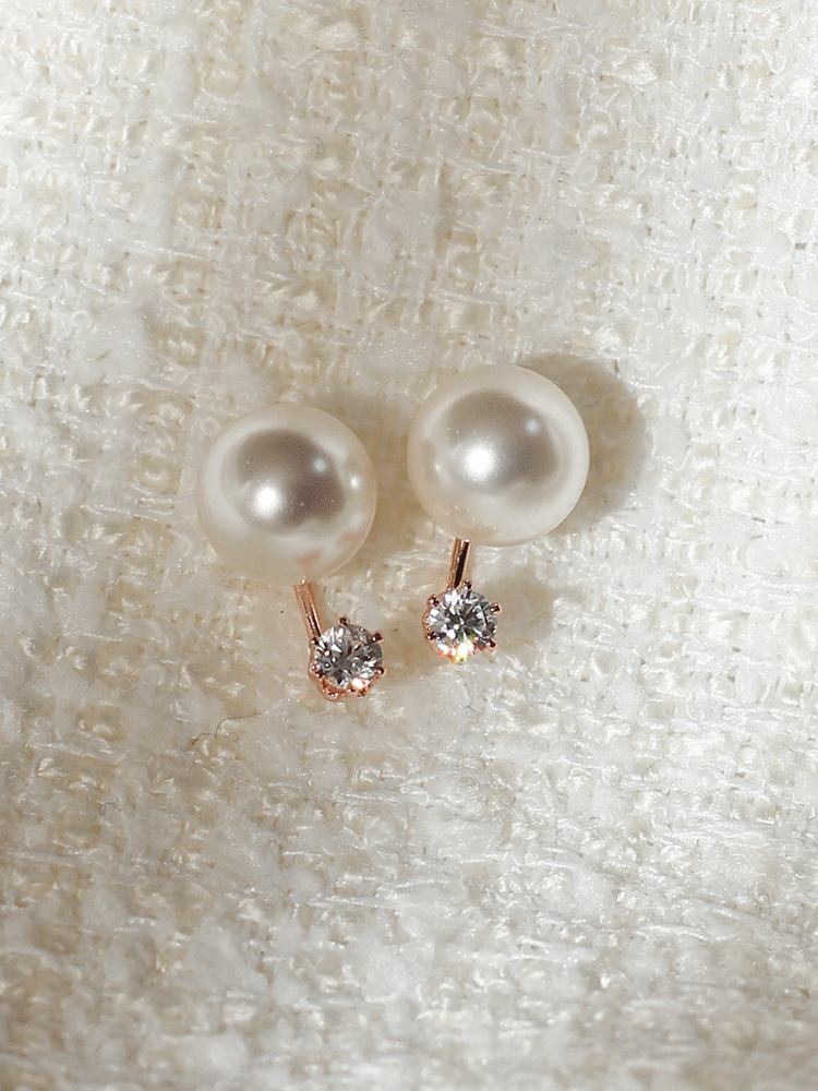 [*무배] 925 silver 8mm pearl cubic earring (스왈진주/투웨이)