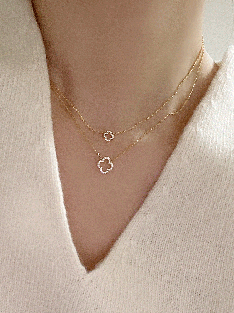[*72h할인] 925 silver cubic clover necklace (s/m)