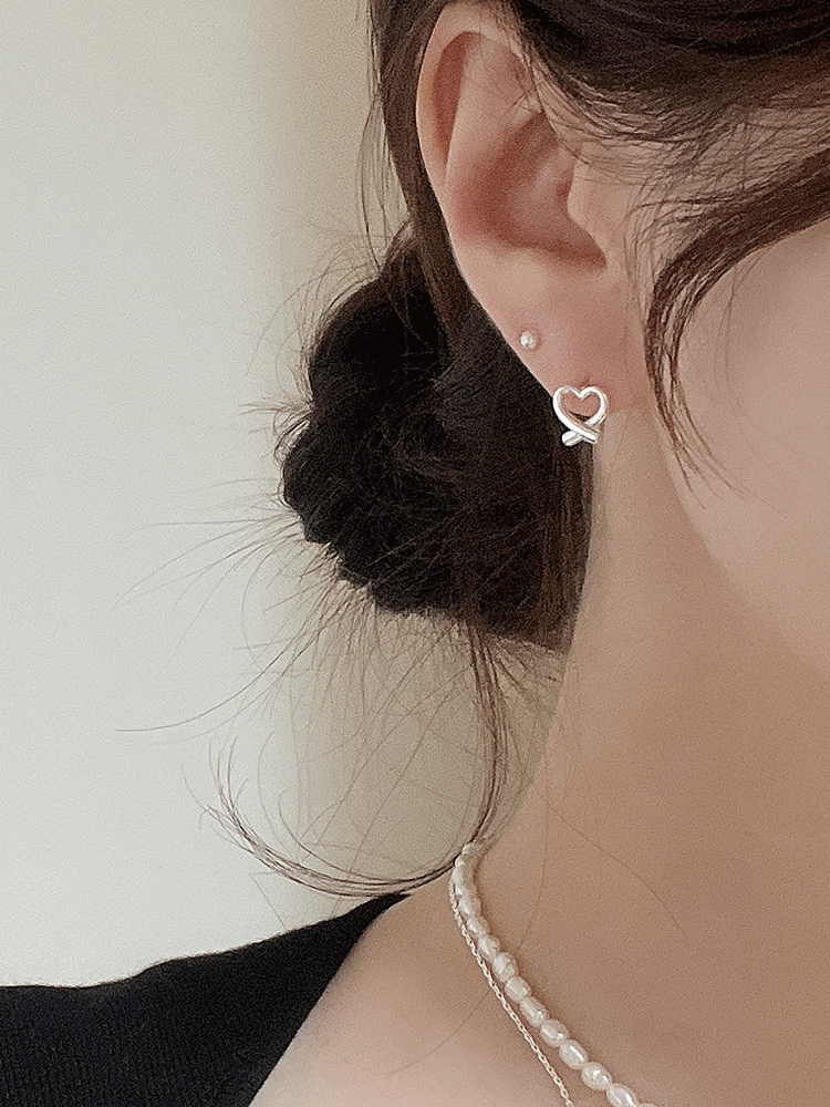 925 silver more heart one-touch earring (원터치)