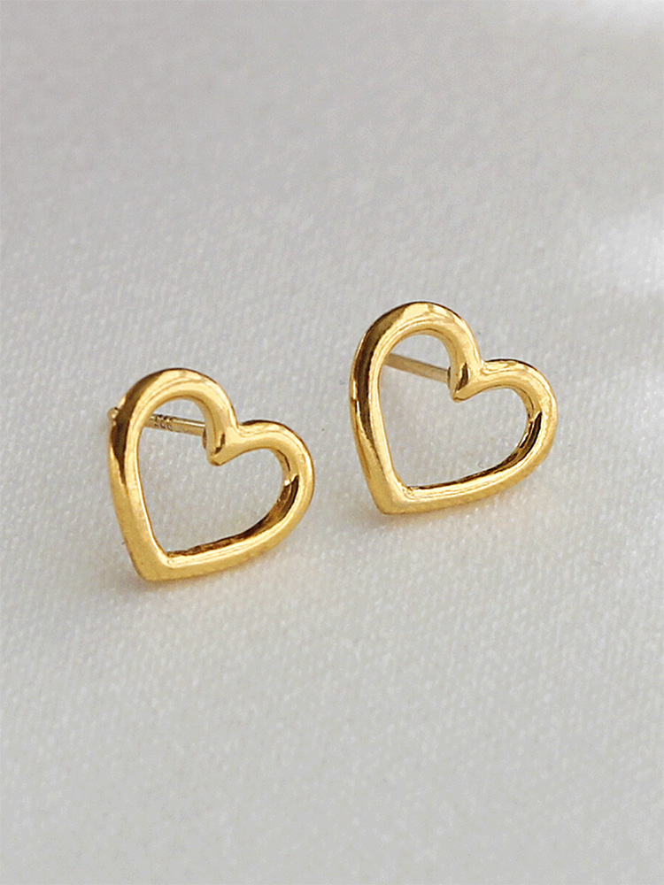 925 silver heart thick line earring (14k gold plating)