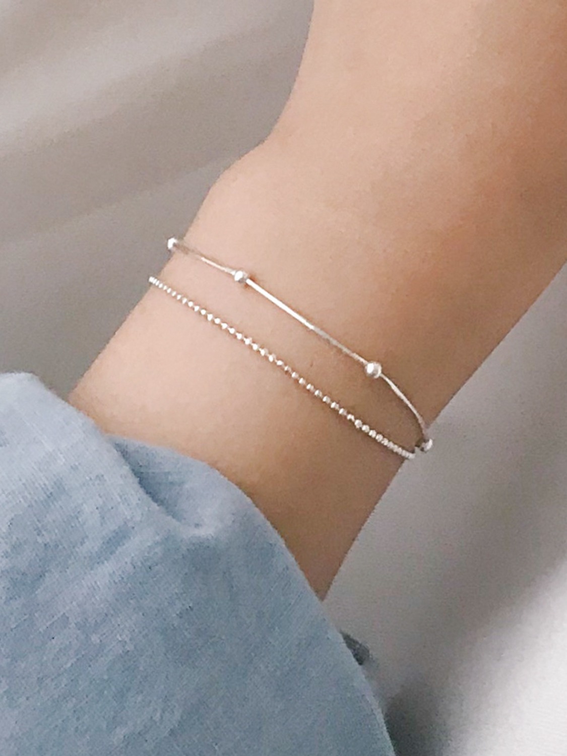 925 silver miller layered bracelet (두줄팔찌)