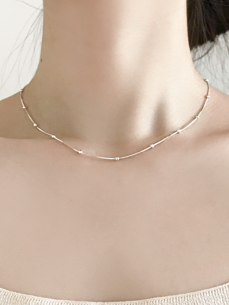 925 silver mini ball silk chain necklace 5차