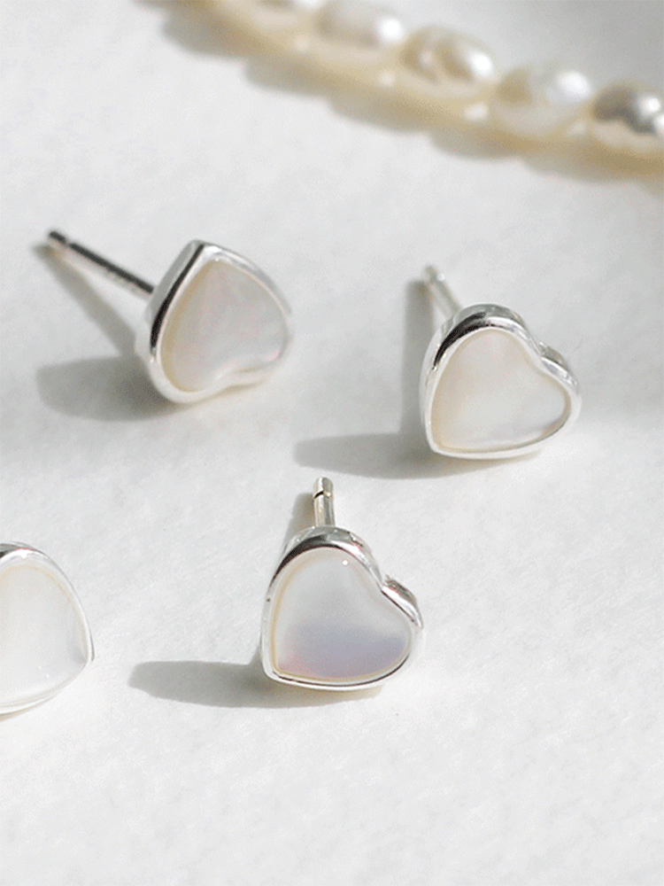 [*무배] 925 silver mood heart pearl earring (small/자개) 7차