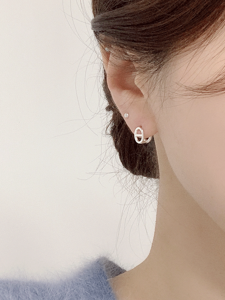 925 silver ellipse one-touch earring (샹달귀걸이/원터치)