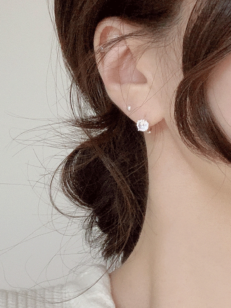 925 silver 6mm cubic one-touch earring (원터치)