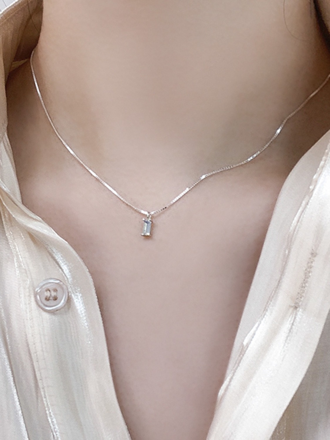 925 silver clear cubic box chain necklace