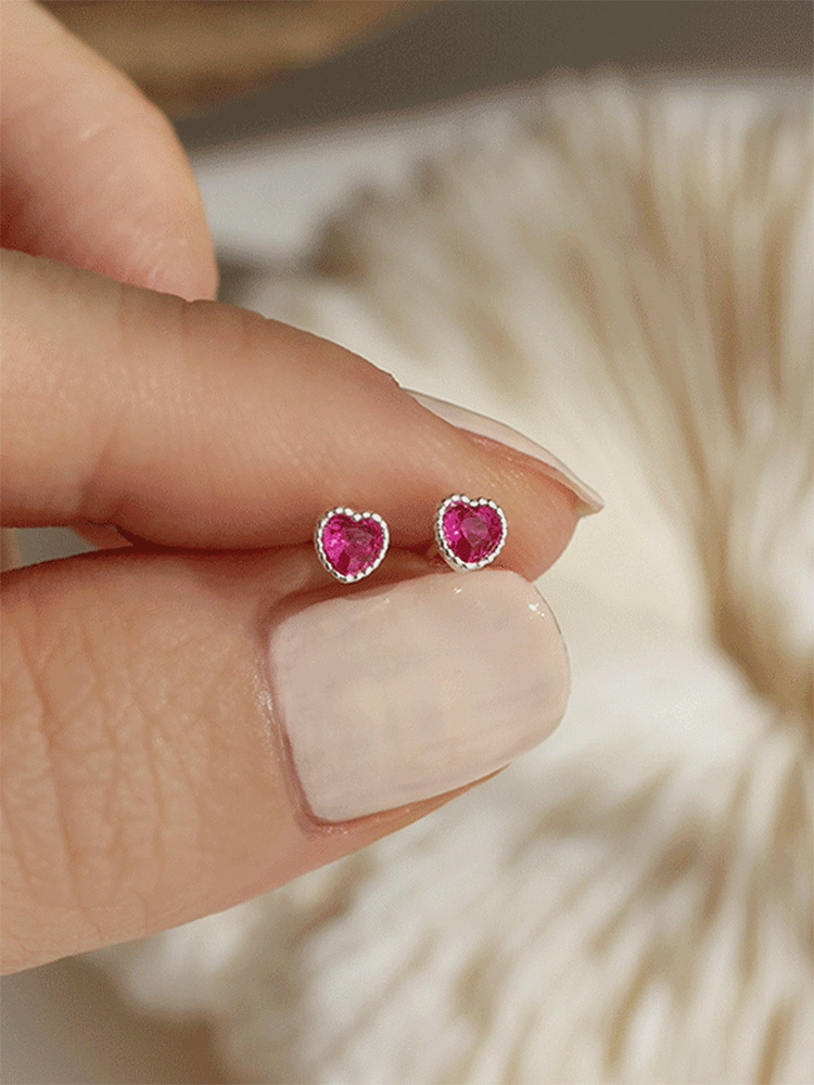 925 silver mini cubic heart earring (pink)