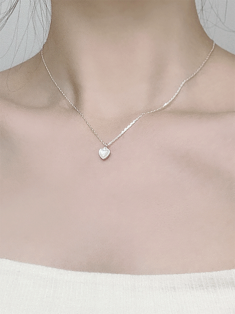 [*무배] 925 silver pure heart pearl necklace (자개)