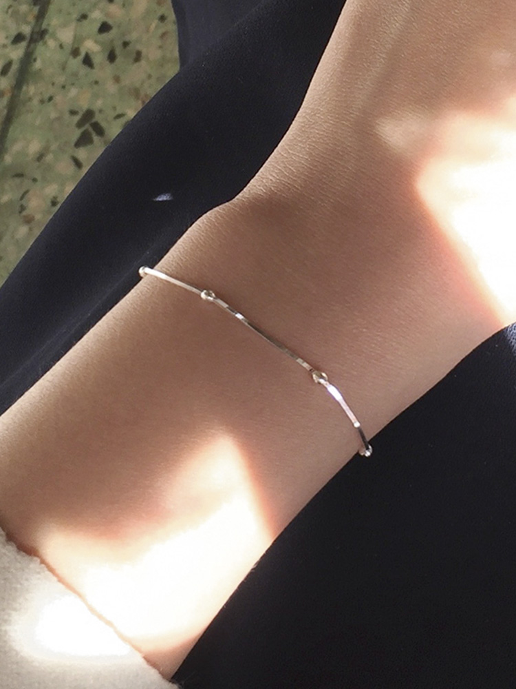 925 silver mini ball silk chain bracelet