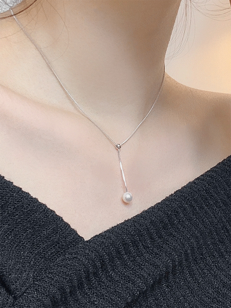 925 silver romantic pearl drop Y necklace (스왈진주) 7차