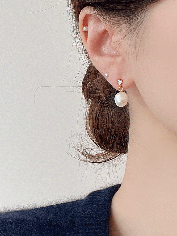 925 silver cubic fresh water pearl earring (AA급담수진주)