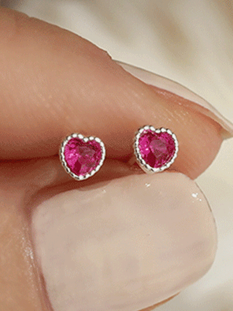 925 silver mini cubic heart earring (pink)