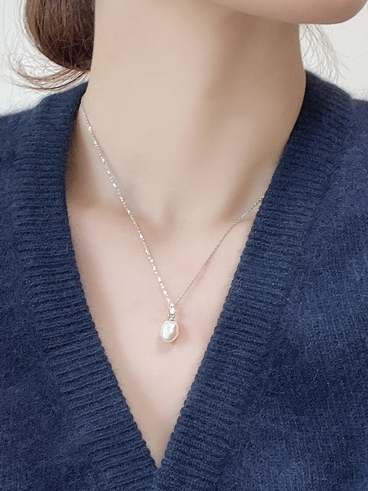 925 silver cubic fresh water pearl necklace (AA급담수진주)