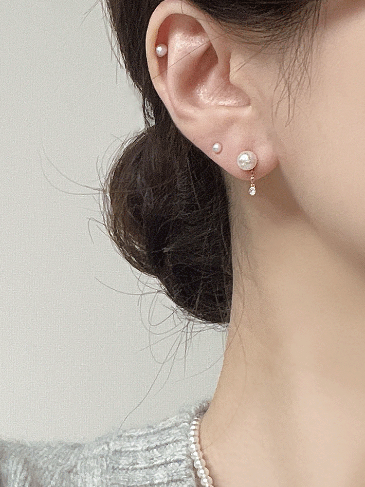 925 silver dewy pearl cubic drop earring (스왈진주) (+14k rose gold plating)