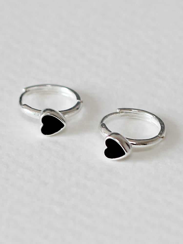925 silver mini black heart one-touch earring (원터치)