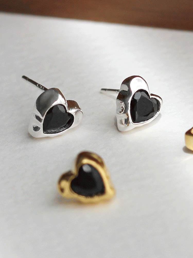 925 silver ugly black heart earring