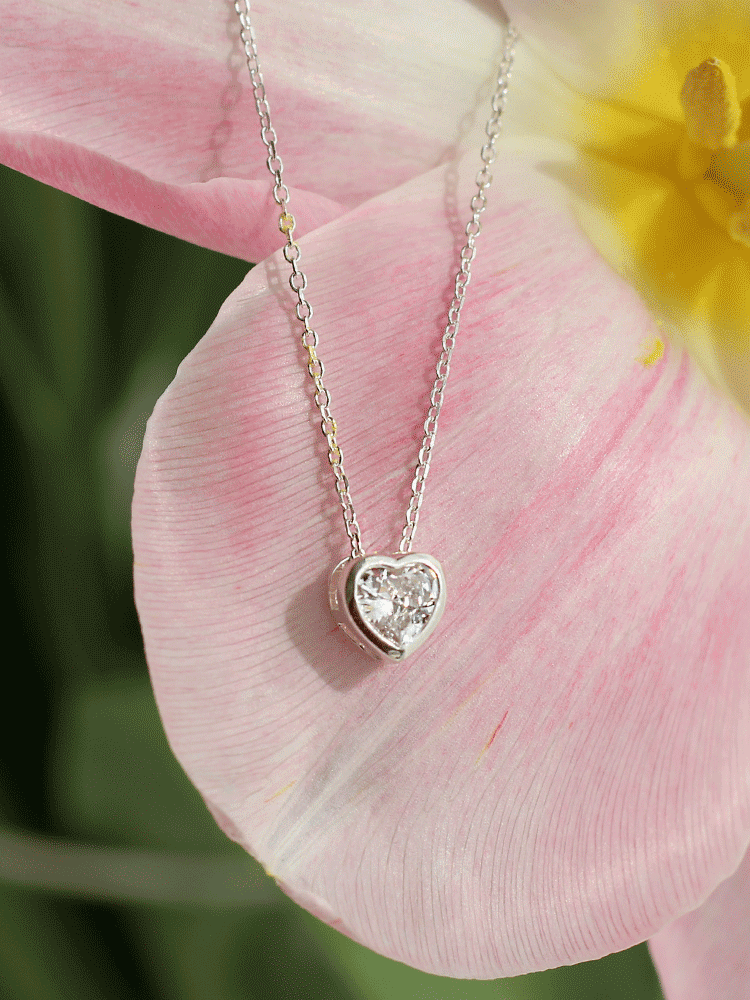 [*무배] 925 silver shine heart cubic necklace