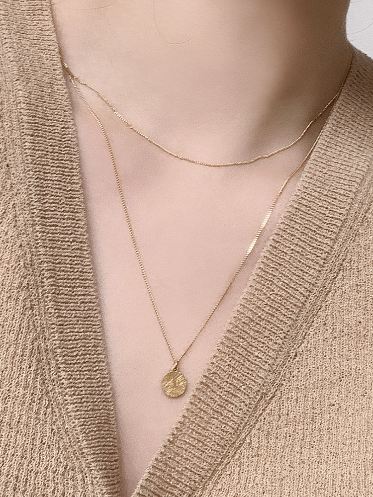 925 silver coin double chain necklace (스지/무광)