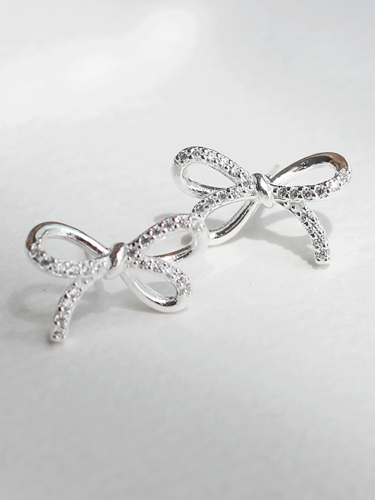 925 silver classy cubic ribbon earring