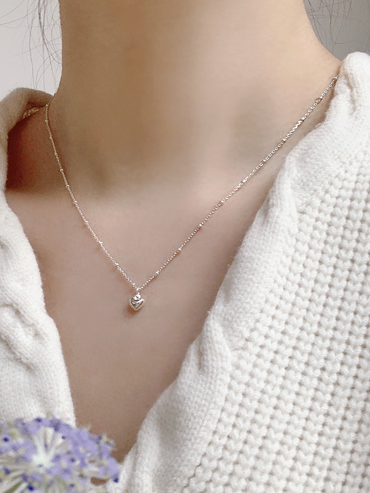 925 silver plump heart dot chain necklace