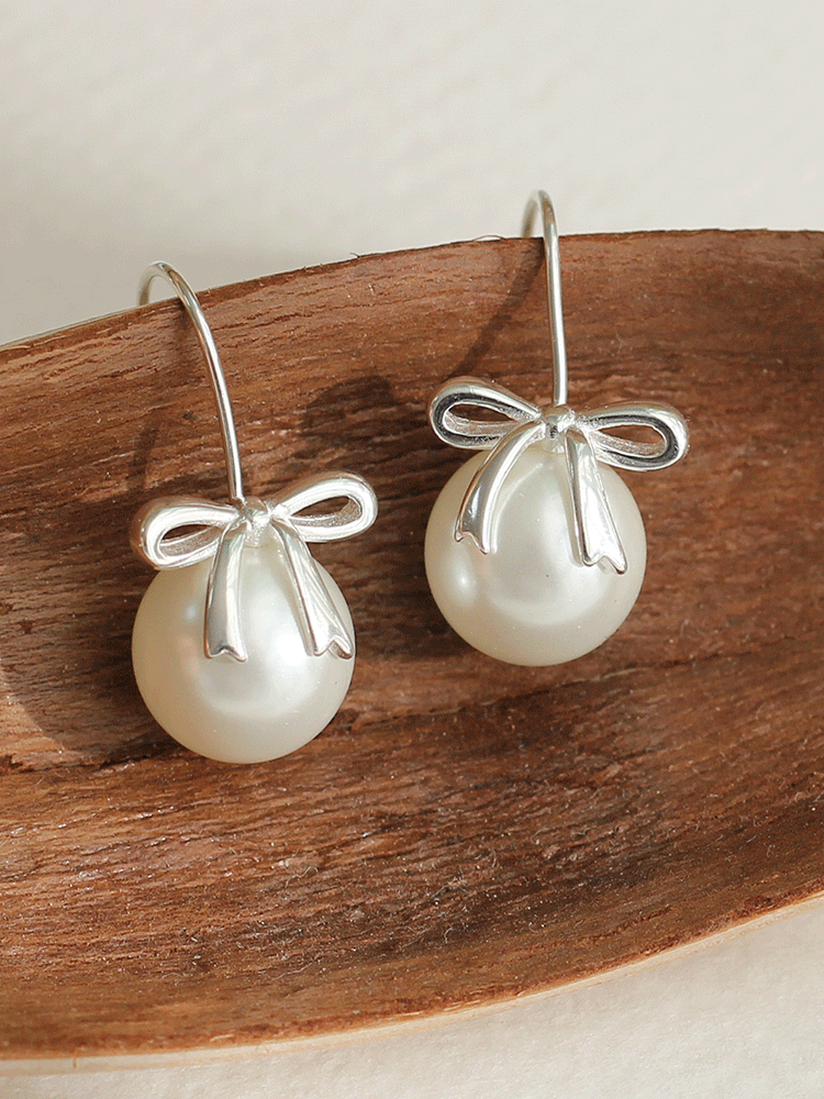 [*당일] 925 silver ariel ribbon pearl earring (스왈진주)